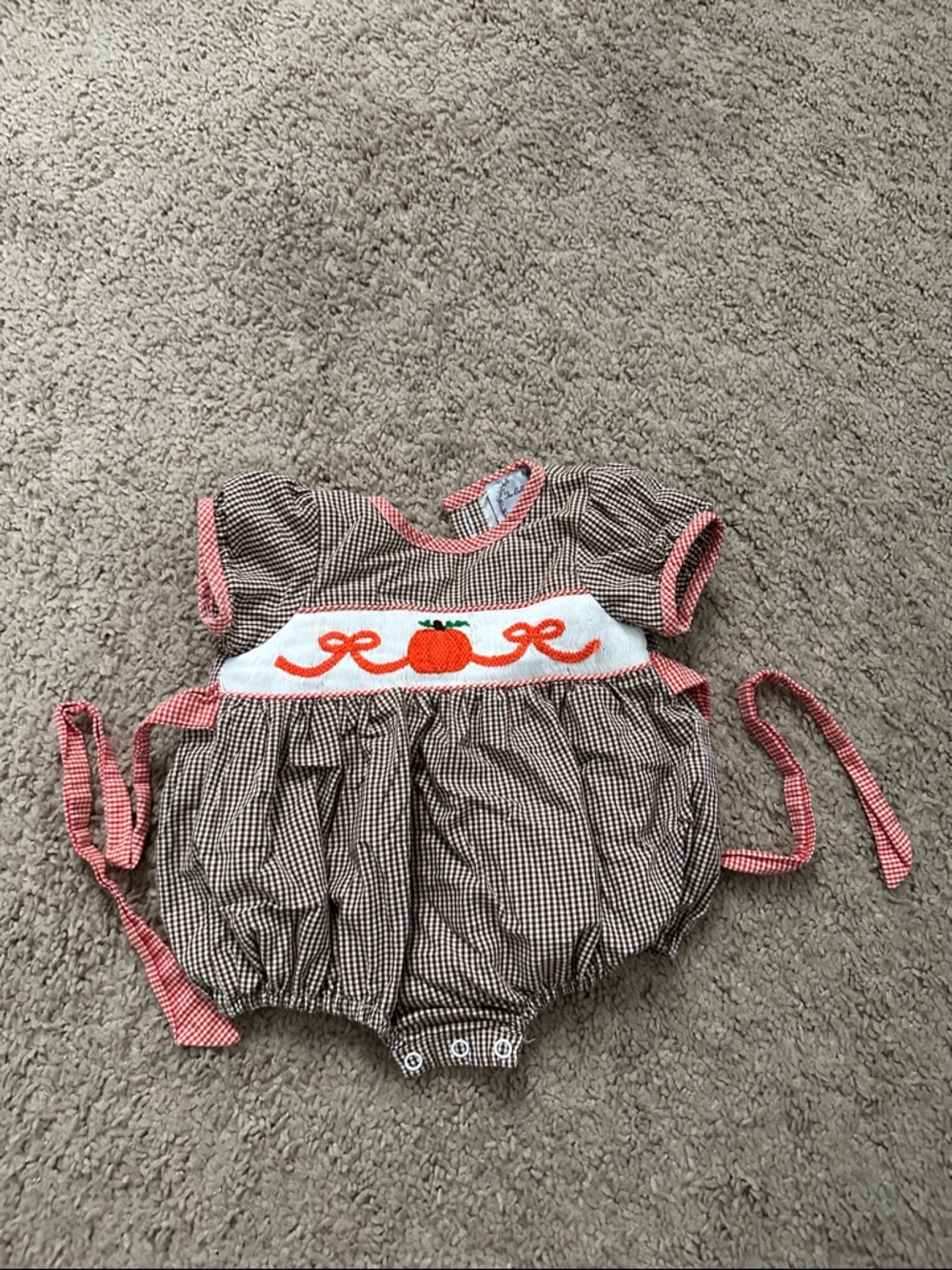 Baby Girls Brown Gingham Pumpkin Bubble Romper 3 months